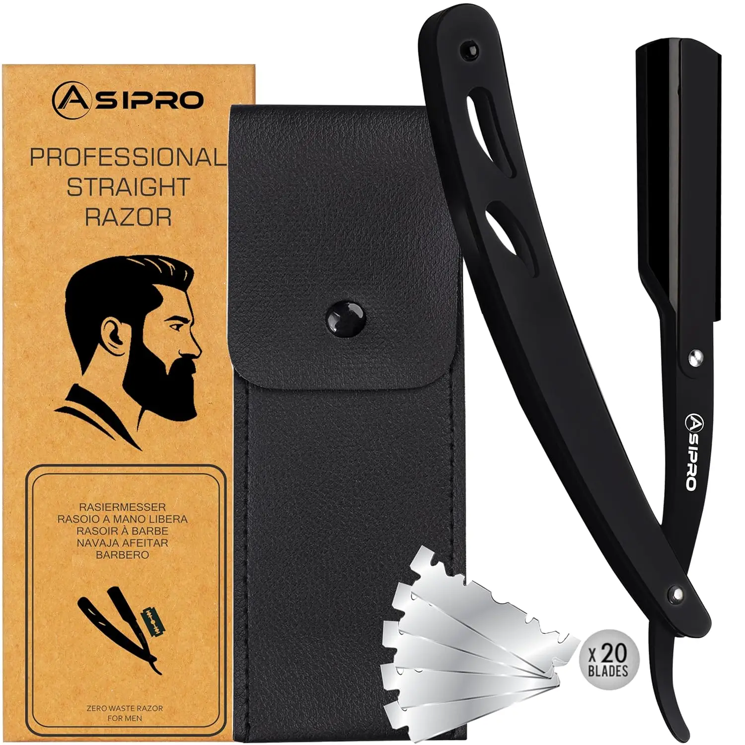 Professional Straight Razor Kit with 20 Blades & Leather Case - Stainless Steel Men's Shaving Razor
Professional Straight Razor Kit with 20 Blades & Leather Case - Stainless Steel Men's Shaving Razor