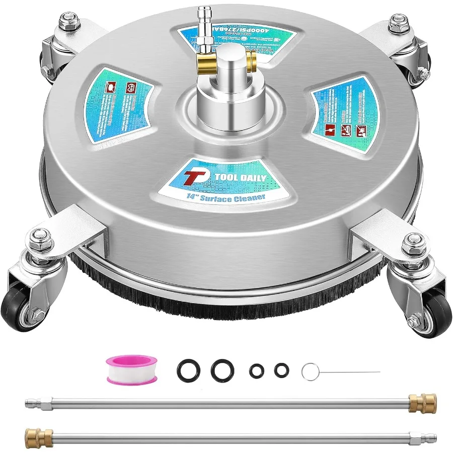 14 Pressure Washer Surface Cleaner Stainless Steel Driveway Power Washer Attachment with 4 Wheels 2 Extension Wands
14 Pressure Washer Surface Cleaner Stainless Steel Driveway Power Washer Attachment with 4 Wheels 2 Extension Wands