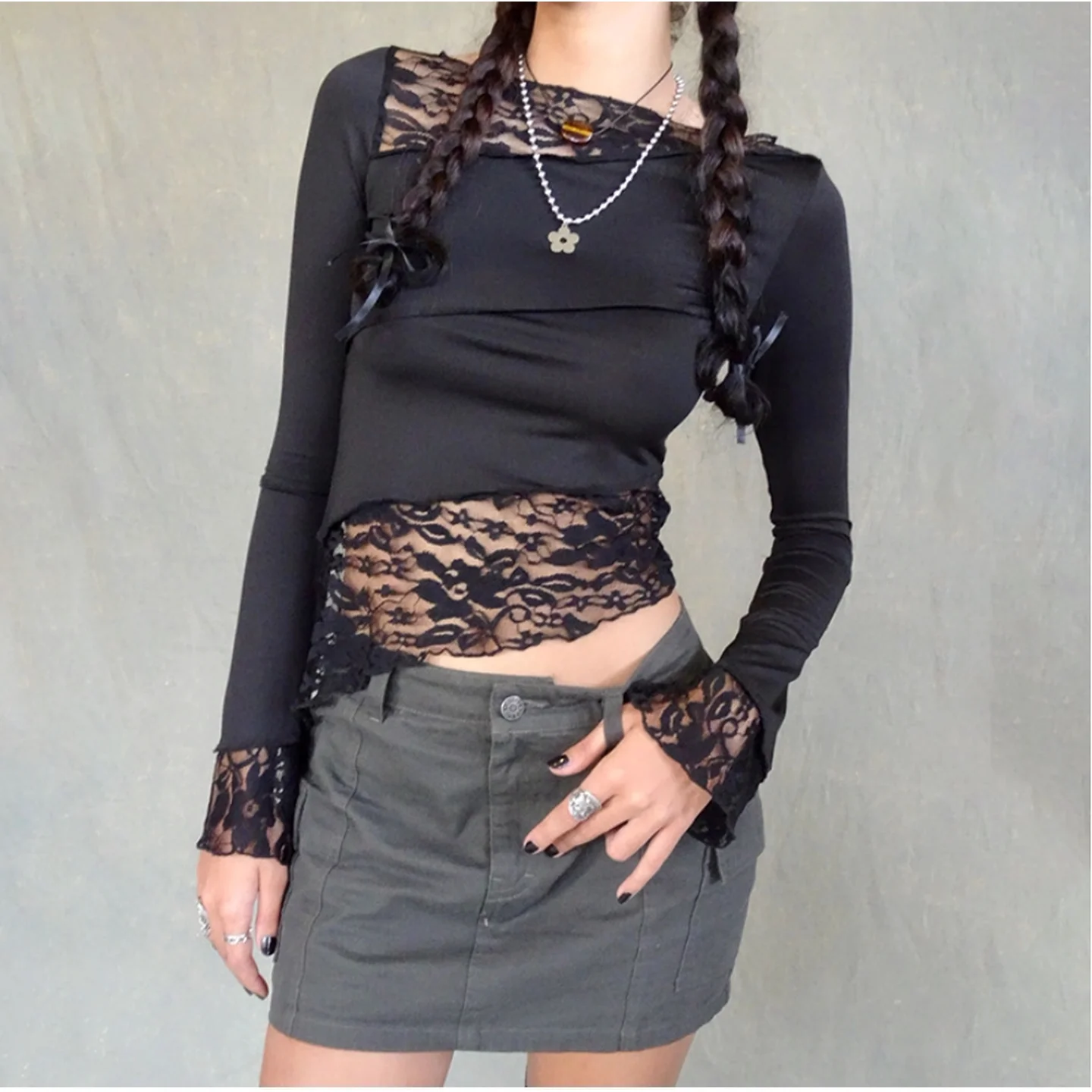 Sexy Lace Irregular Splicing Long Sve irt Single Layer Me Hook Flower Women's Premium Faion irt Non-deformable
Sexy Lace Irregular Splicing Long Sve irt Single Layer Me Hook Flower Women's Premium Faion irt Non-deformable