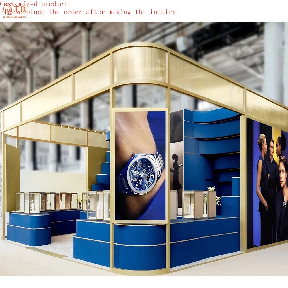 Custom.Luxury Gold Watch Showcases Mall Kiosk Design Blue Exhibition Stand Jewelry Display Customized
Custom.Luxury Gold Watch Showcases Mall Kiosk Design Blue Exhibition Stand Jewelry Display Customized