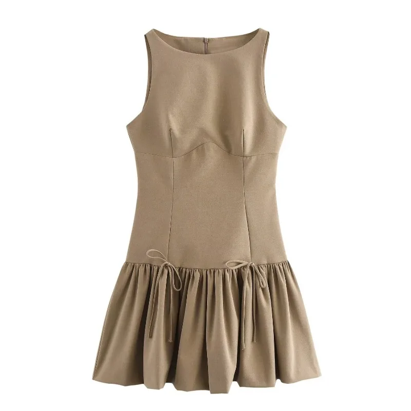 Beige Pleated Short Dresses Women's 2025 Autumn Butterfly Lace-Up Mini Dresses Fashion Elegant Black Bow Sleeveless Dresses
Beige Pleated Short Dresses Women's 2025 Autumn Butterfly Lace-Up Mini Dresses Fashion Elegant Black Bow Sleeveless Dresses
