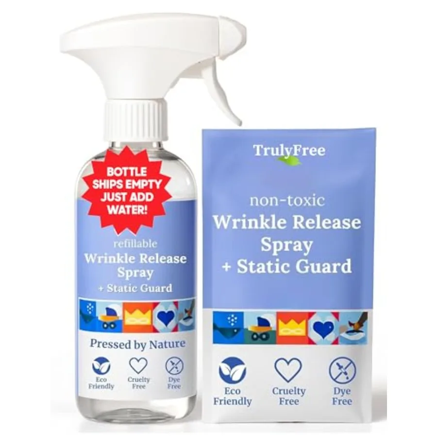 Truly Free Wrinkle and Static Releaser - Wrinkle Release for Clothes, Linen, and Sheet Fabrics - Static Guard Spray - Plant-Bas
Truly Free Wrinkle and Static Releaser - Wrinkle Release for Clothes, Linen, and Sheet Fabrics - Static Guard Spray - Plant-Bas