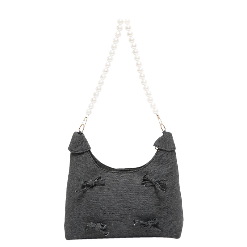 Denim Underarm Bag Bowknot Women Handbag Pearl Decor Crescent Bag Chain Strap Tote Purse for Work Travel
Denim Underarm Bag Bowknot Women Handbag Pearl Decor Crescent Bag Chain Strap Tote Purse for Work Travel