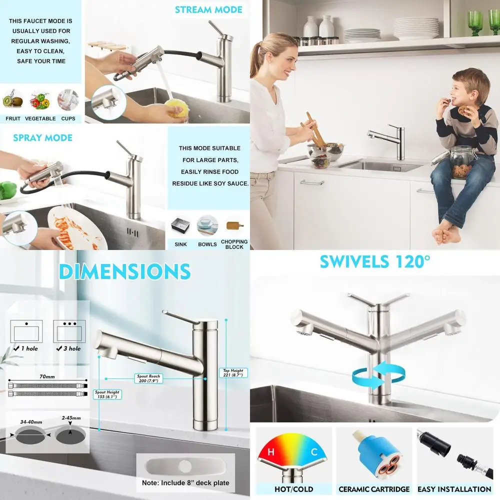 Коммерческий выдвижной кухонный смеситель с одной ручкой из матового никеля для зон подготовки продуктов и влажных помещений
Коммерческий выдвижной кухонный смеситель с одной ручкой из матового никеля для зон подготовки продуктов и влажных помещений