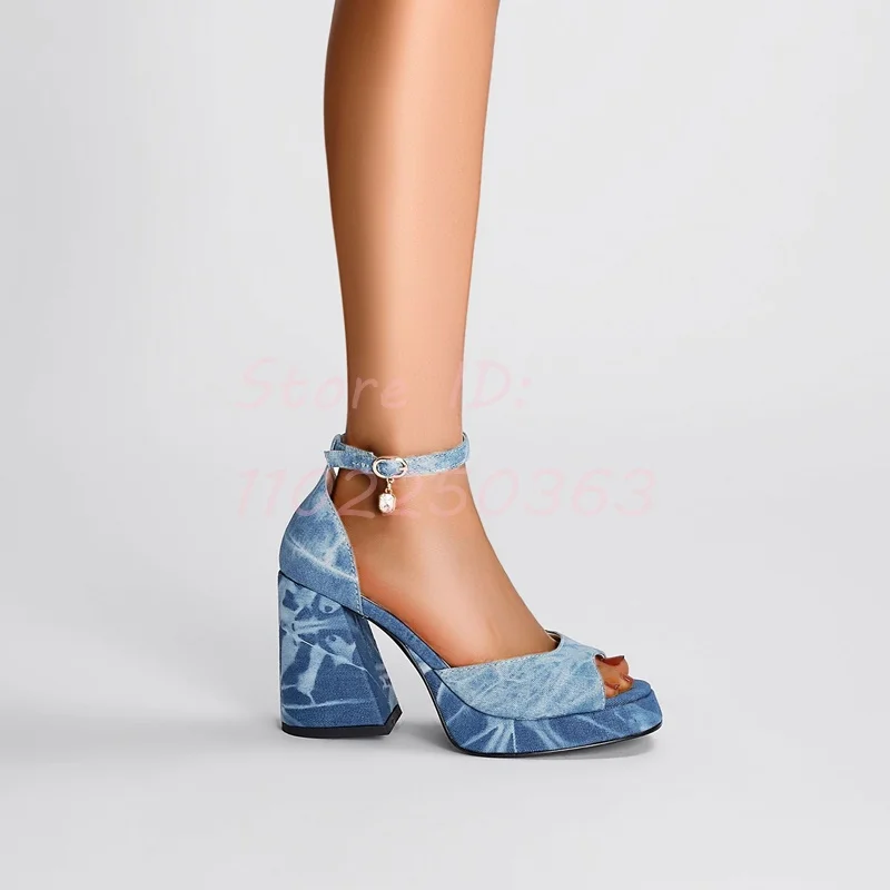 Blue Denim Platform Chunky Heel Sandals Round Toe Pendants Buckle Straps Thick Sole Fashion High Heels Women Dress Shoes 2024
Blue Denim Platform Chunky Heel Sandals Round Toe Pendants Buckle Straps Thick Sole Fashion High Heels Women Dress Shoes 2024