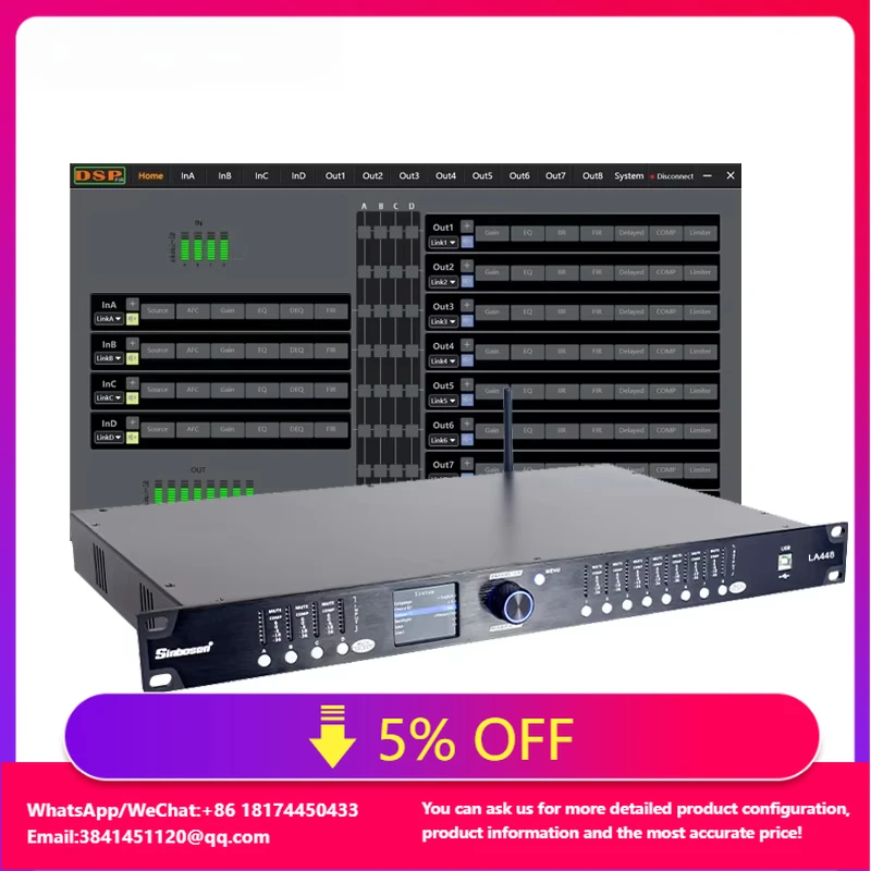 Sinbosen LA448 Speaker Management Dsp Digital Audio Processor Fir Filters 4 In 8 Out
Sinbosen LA448 Speaker Management Dsp Digital Audio Processor Fir Filters 4 In 8 Out