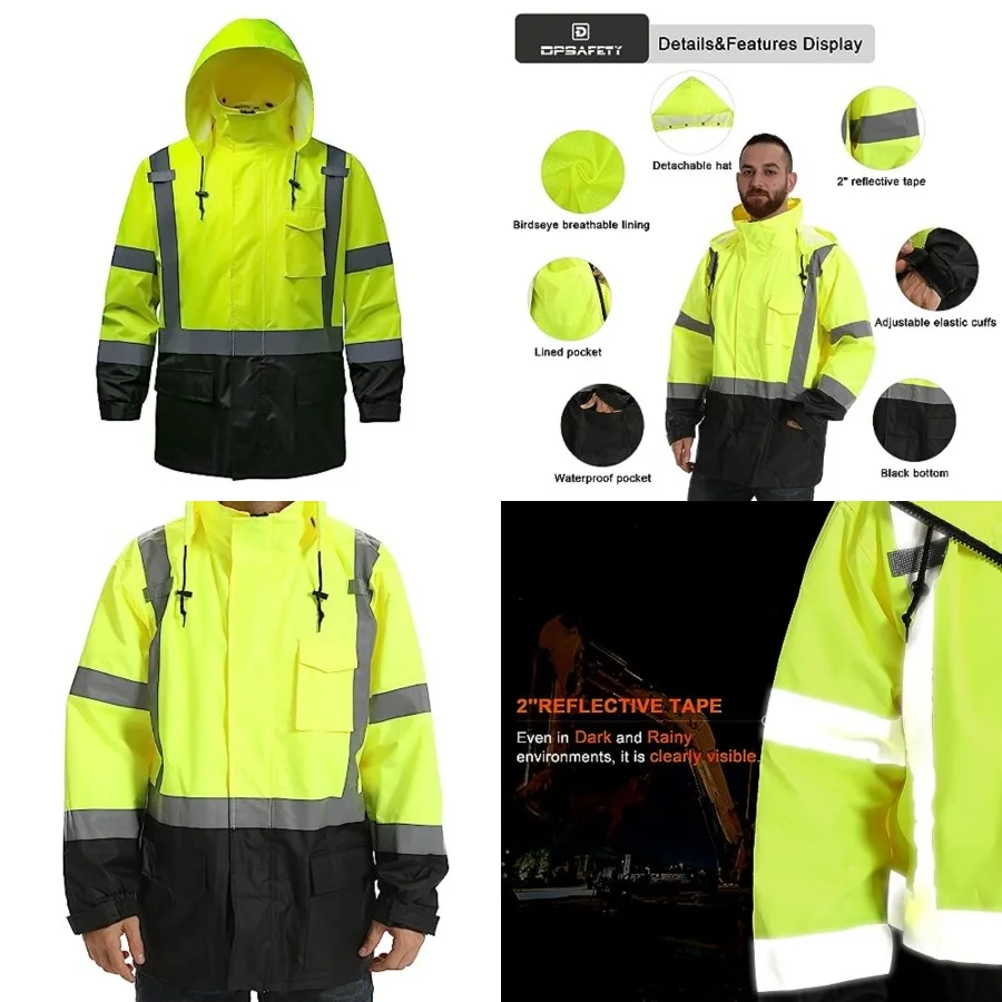 Reflective Rain jackets for men waterproof, Hi Vis Safety Coat With Reflective Strips High Visibility Class 3 Rain jackets With
Reflective Rain jackets for men waterproof, Hi Vis Safety Coat With Reflective Strips High Visibility Class 3 Rain jackets With