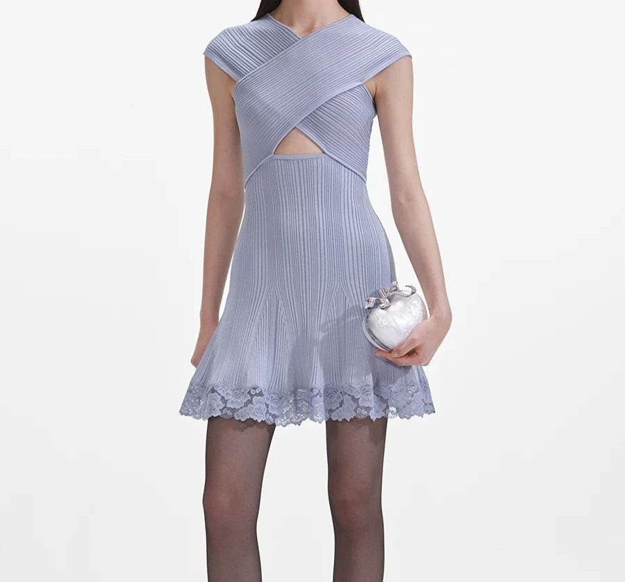 Mist Blue Light Human Style Knitted Lace Patchwork Sleeveless Mini Dress 2025 High Quality
Mist Blue Light Human Style Knitted Lace Patchwork Sleeveless Mini Dress 2025 High Quality