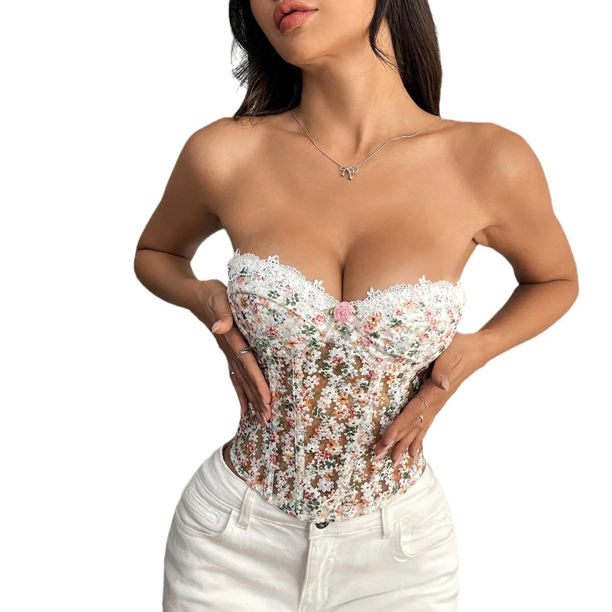 Flower Embroidery Steel Ring Fish Bone Gathering Slim Perspective Rope Tube Top Sexy Tank Top Crop Top Women
Flower Embroidery Steel Ring Fish Bone Gathering Slim Perspective Rope Tube Top Sexy Tank Top Crop Top Women