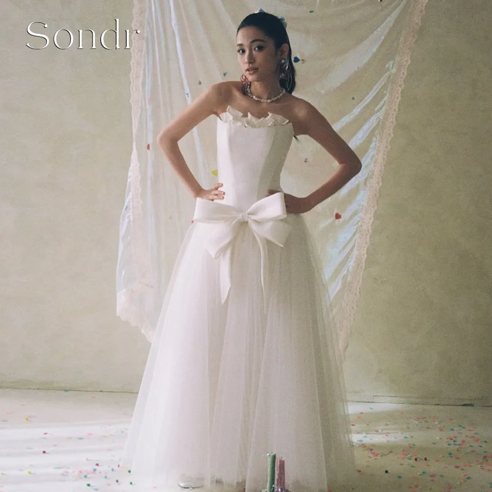 Sondr Customized Elegant Bow Korean Wedding Dresses Strapless Sleeveless Bow Bridal Gowns A line Ankle Length Vestidos De Novia
Sondr Customized Elegant Bow Korean Wedding Dresses Strapless Sleeveless Bow Bridal Gowns A line Ankle Length Vestidos De Novia