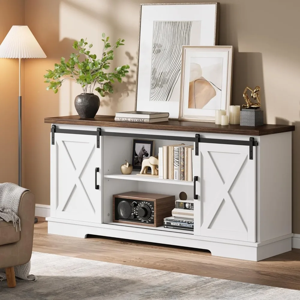 Farmhouse Tv Stand for 65 Inch TVs, Entertainment Center with Sliding Barn Doors and Adjustable Shelf, Modern Storage Media TV
Farmhouse Tv Stand for 65 Inch TVs, Entertainment Center with Sliding Barn Doors and Adjustable Shelf, Modern Storage Media TV