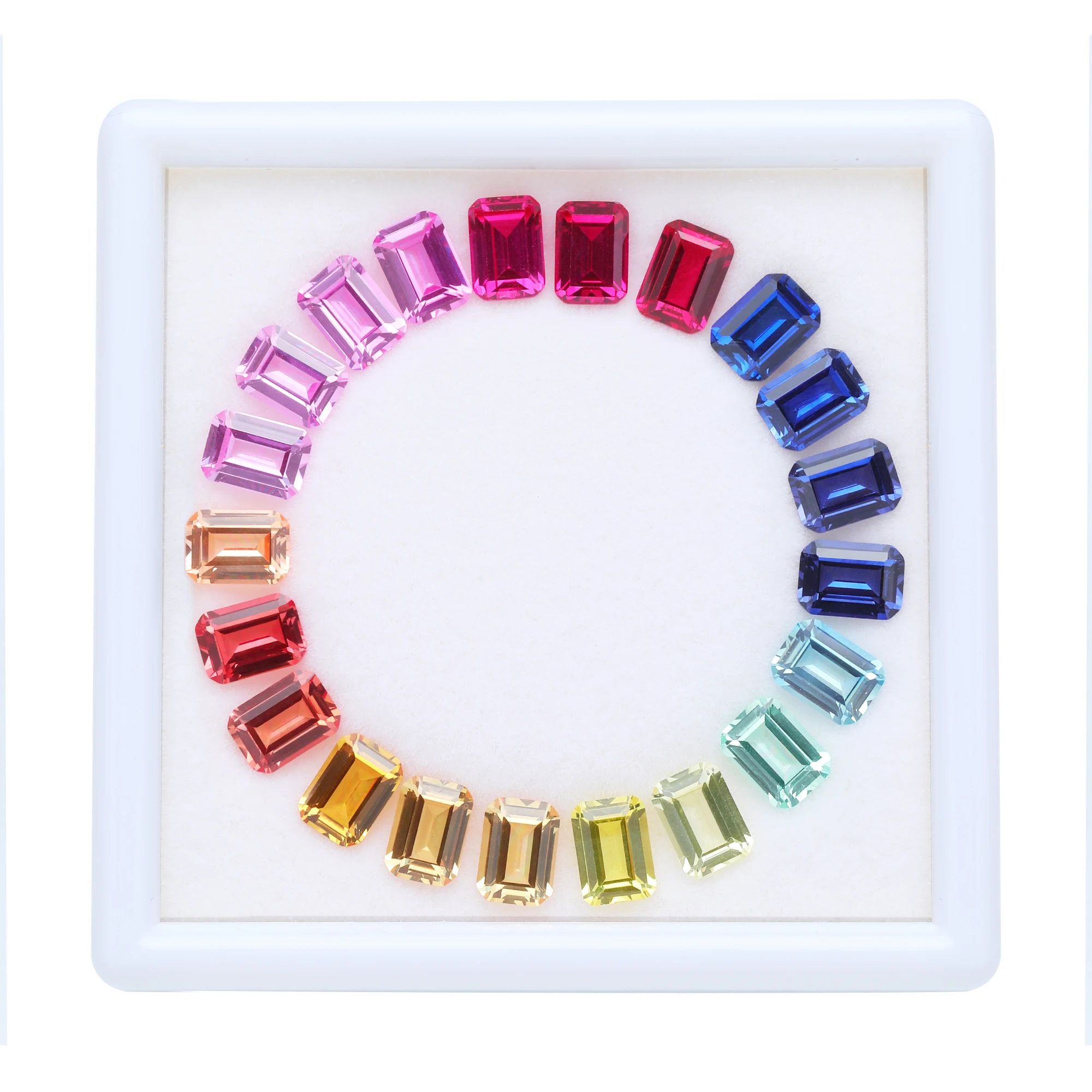 Multiple Colors Loose Emerald Cut 5×7Mm Rainbow Box Synthetic Loose Corundum Stone
Multiple Colors Loose Emerald Cut 5×7Mm Rainbow Box Synthetic Loose Corundum Stone