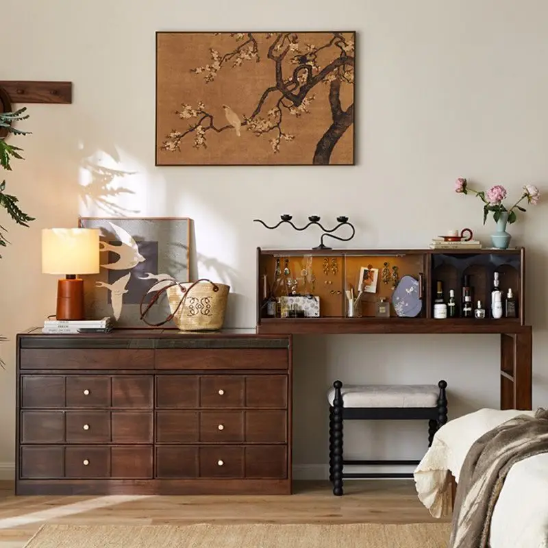Medieval solid wood dresser chest integrated bedroom black walnut color makeup table mobile end of bed corner storage cabinet
Medieval solid wood dresser chest integrated bedroom black walnut color makeup table mobile end of bed corner storage cabinet