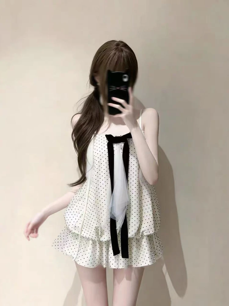 French Sweet Tunic Waist Mini Dress Women Elegant Strappy Patchwork Sleeveless Clothes Female Kawaii Dot Print Dresses Summer
French Sweet Tunic Waist Mini Dress Women Elegant Strappy Patchwork Sleeveless Clothes Female Kawaii Dot Print Dresses Summer