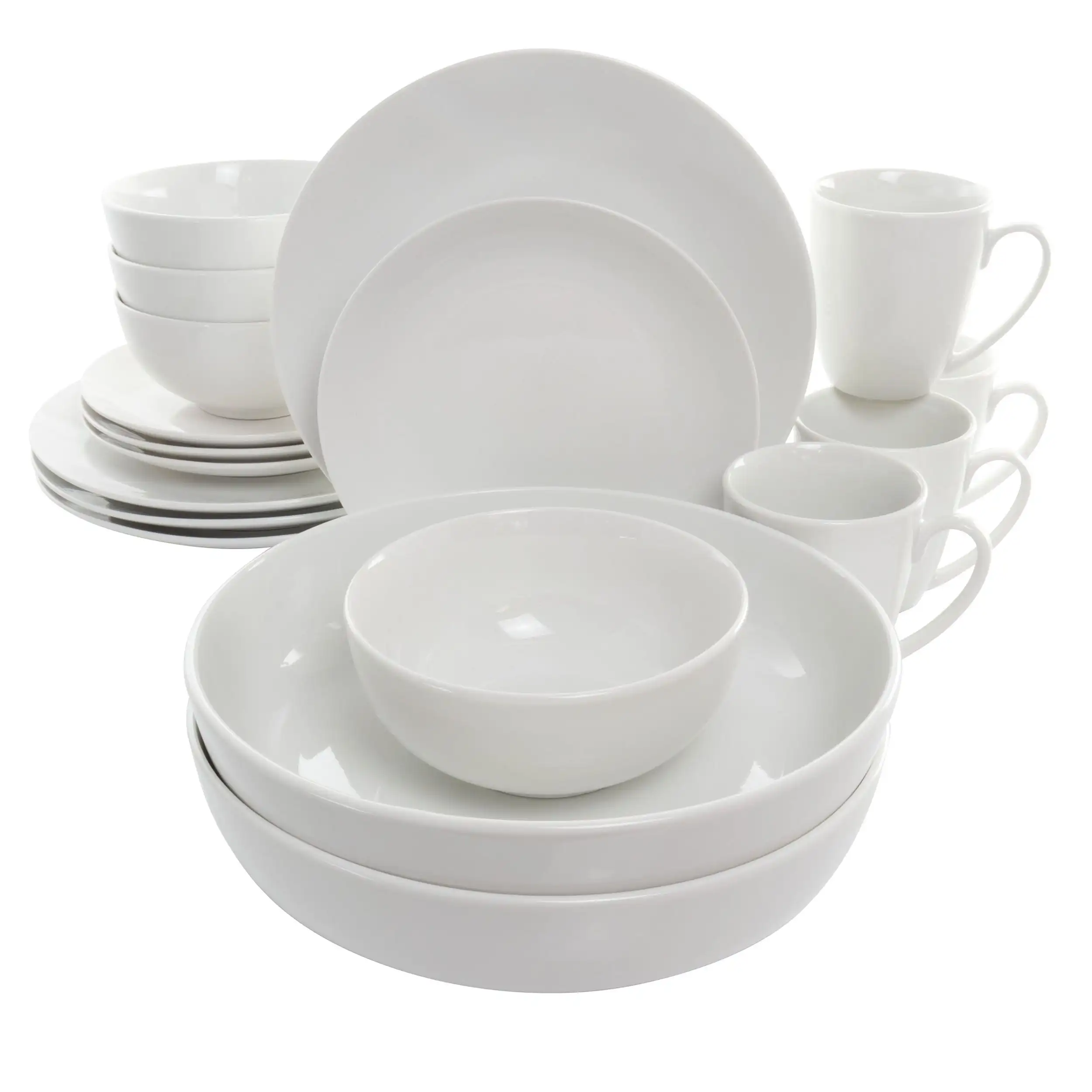 18-piece porcelain dinnerware set including 2 large serving bowls in white
18-piece porcelain dinnerware set including 2 large serving bowls in white