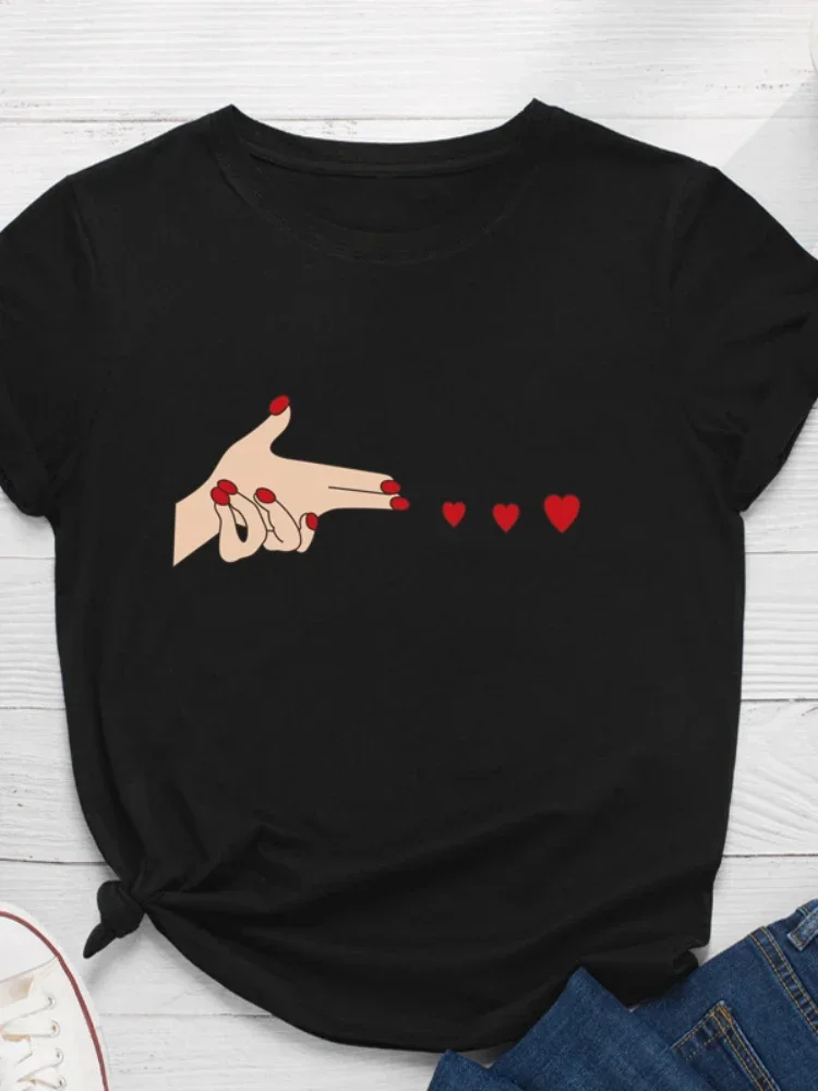 Finger Heart Print Women T Shirt Short Sleeve O Neck Loose Women Tshirt Ladies Tee Shirt Tops Clothes Camisetas Mujer
Finger Heart Print Women T Shirt Short Sleeve O Neck Loose Women Tshirt Ladies Tee Shirt Tops Clothes Camisetas Mujer