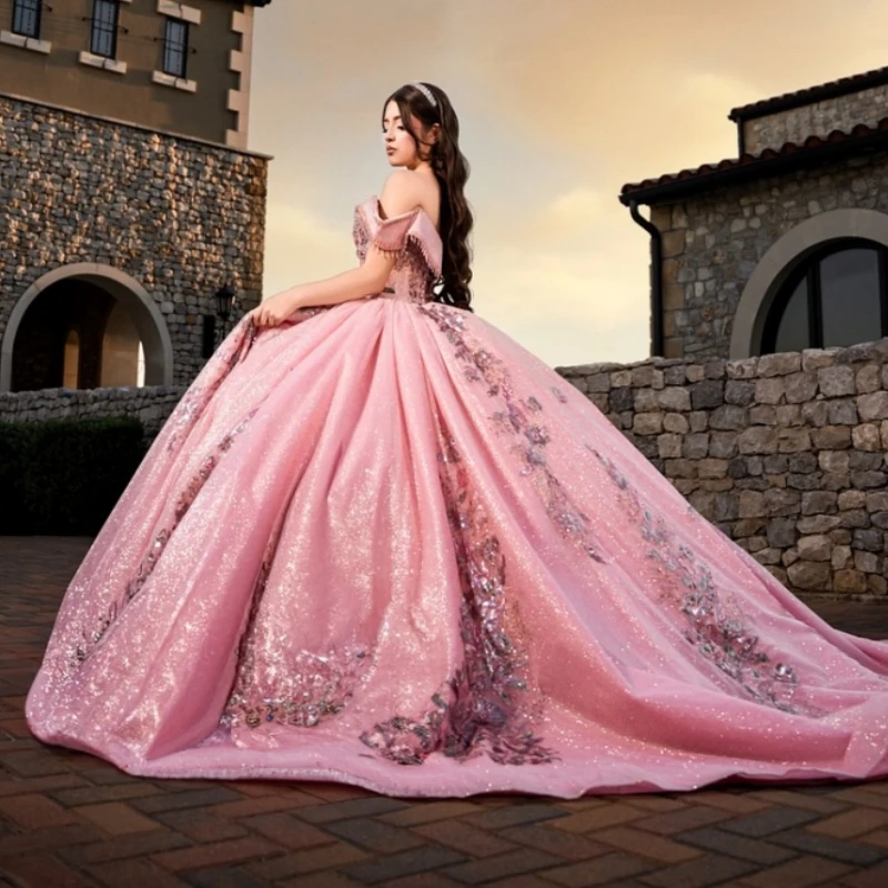 Pink Shiny Quinceanera Dresses Off The Shoulder Sequin Applique Lace Beading Crystal Tull Corset Party Birthday Sweet 16 Dress
Pink Shiny Quinceanera Dresses Off The Shoulder Sequin Applique Lace Beading Crystal Tull Corset Party Birthday Sweet 16 Dress