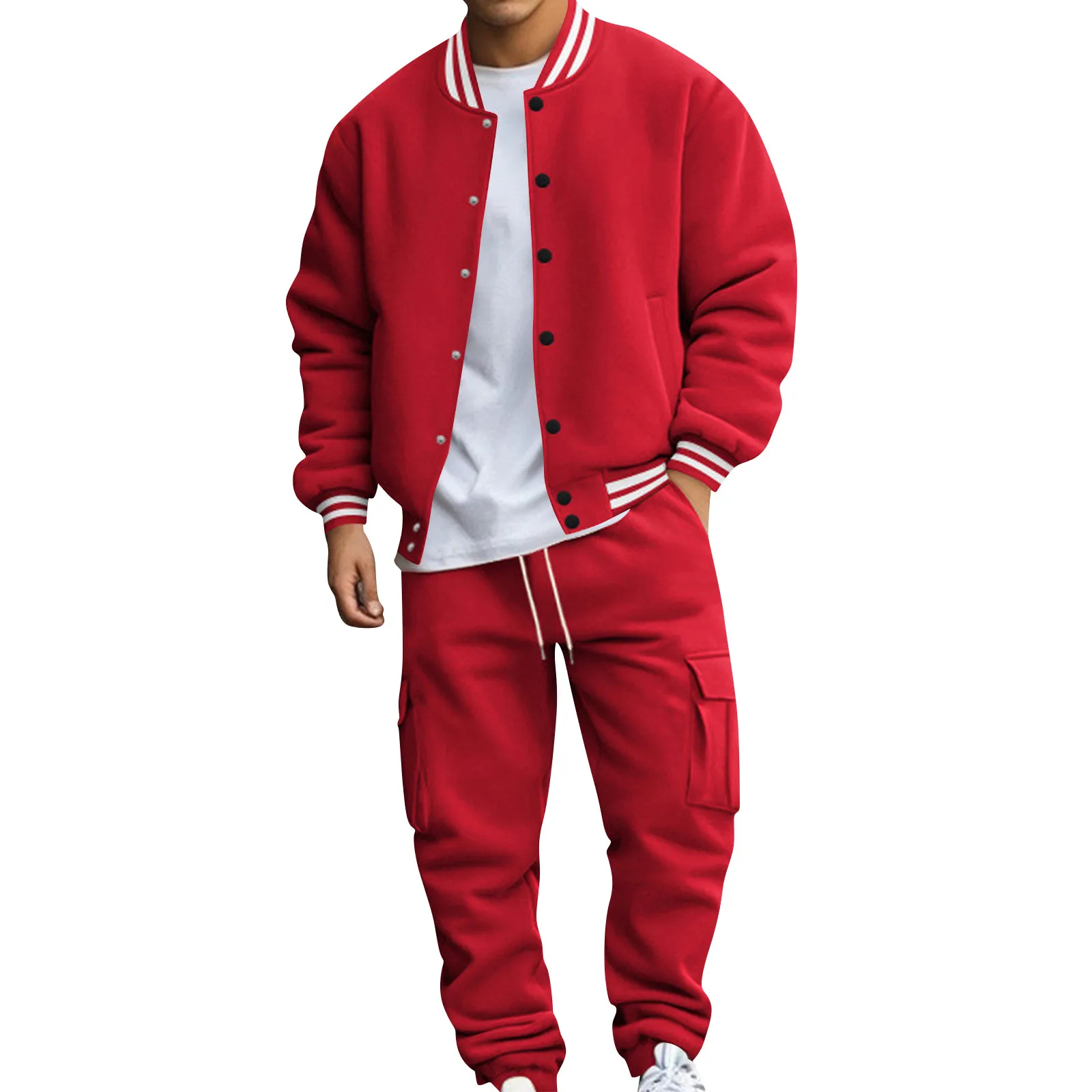 Men Baseball Suits Jacket with Stand-up Collar Button Flight Jacket Cargo Pants Loose Casual American Sports Autumn Winter Suits
Men Baseball Suits Jacket with Stand-up Collar Button Flight Jacket Cargo Pants Loose Casual American Sports Autumn Winter Suits