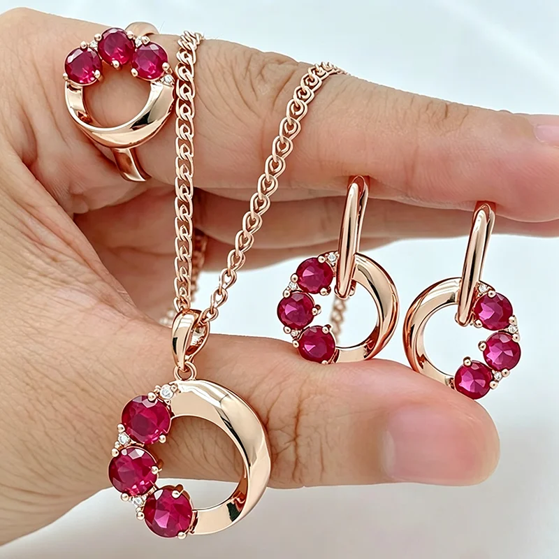 Kinel Hot Shiny Red Natural Zircon Jewelry Sets for Women Fashion 585 Rose Gold Color Ring Earrings Necklace Daily Fine Jewelry
Kinel Hot Shiny Red Natural Zircon Jewelry Sets for Women Fashion 585 Rose Gold Color Ring Earrings Necklace Daily Fine Jewelry