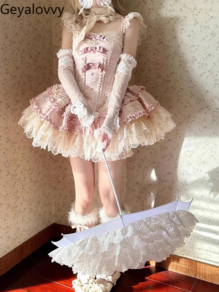 Cute Soft Girl Lolita Slimming Jsk High Waist Birthday Party Dress Summer Sweet Daily Gentle Kawaii Bow Lace Short Dresses
Cute Soft Girl Lolita Slimming Jsk High Waist Birthday Party Dress Summer Sweet Daily Gentle Kawaii Bow Lace Short Dresses