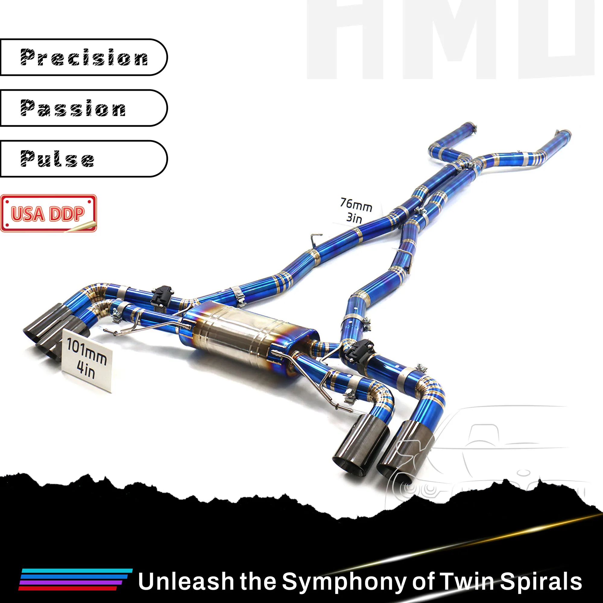 HMD Customization Catback для BMW X5M X6M F95 F96 Электронный клапан TC4 Выхлоп с наконечниками глушителя X-Pipe Design 
HMD Customization Catback для BMW X5M X6M F95 F96 Электронный клапан TC4 Выхлоп с наконечниками глушителя X-Pipe Design