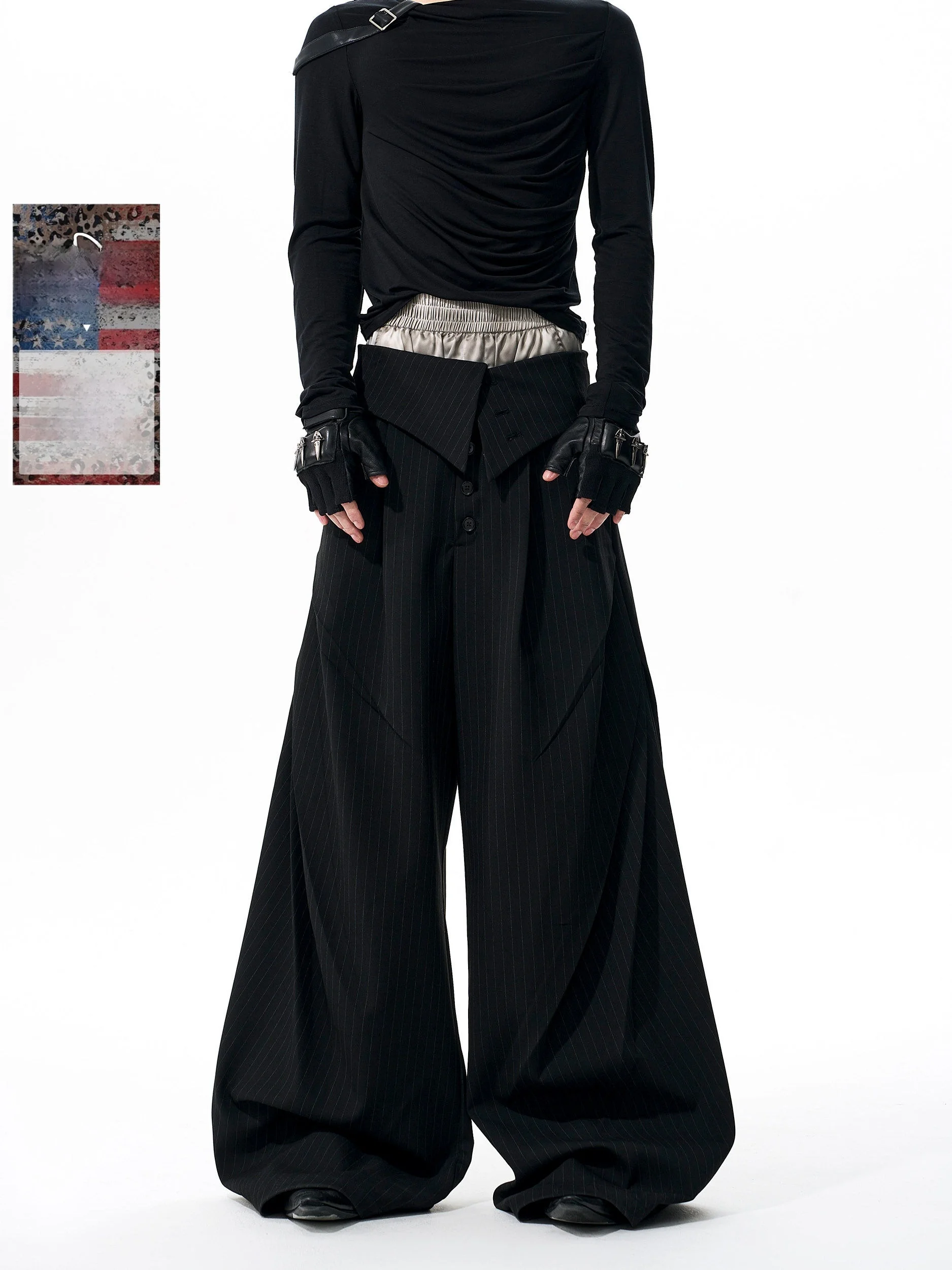 Black Casual Men's Trousers Vertical Stripes Foldable Waist Autumn Single Button Shaped Wide Leg Pants Polyester Cotton Spandex
Black Casual Men's Trousers Vertical Stripes Foldable Waist Autumn Single Button Shaped Wide Leg Pants Polyester Cotton Spandex