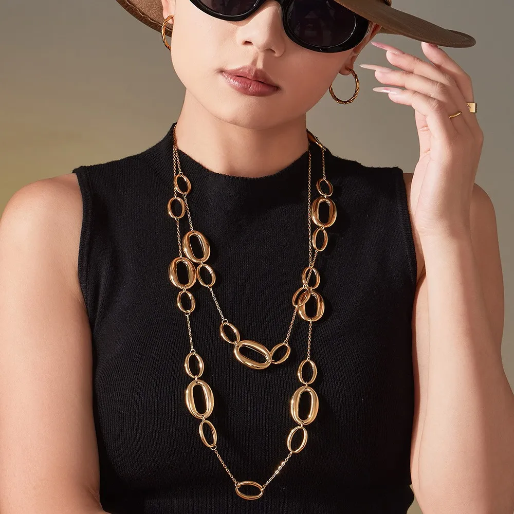 High-Polish Oval Ring Link Chain Necklace In Stainless Steel 18k Gold Plated Waterproof Sweater Chains Long Necklaces for Women
High-Polish Oval Ring Link Chain Necklace In Stainless Steel 18k Gold Plated Waterproof Sweater Chains Long Necklaces for Women