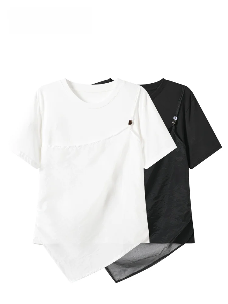 plus Size Women's Short Sleeve T-Shirt round Neck Summer New Style Slimming Effect Cara CLUB Big Shoulder False Two-Piece Top
plus Size Women's Short Sleeve T-Shirt round Neck Summer New Style Slimming Effect Cara CLUB Big Shoulder False Two-Piece Top