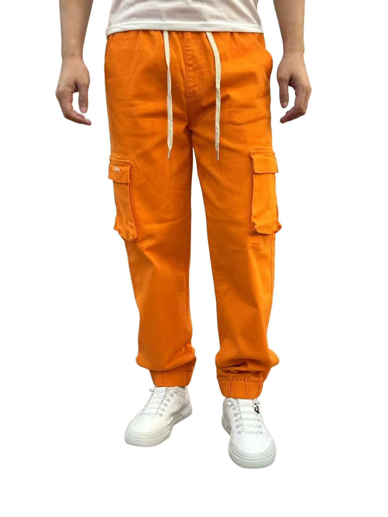 KING JEANS Мужские оранжевые брюки с эластичной резинкой на талии Модные модные брюки в стиле хип-хоп с многофункциональными карманами и манжетами 
KING JEANS Мужские оранжевые брюки с эластичной резинкой на талии Модные модные брюки в стиле хип-хоп с многофункциональными карманами и манжетами