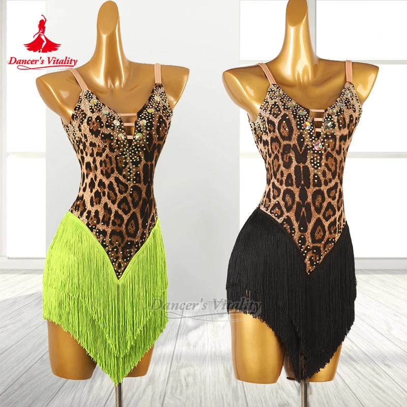 Women Latin Leopard Print Sleevless Professional Tassels Dress Dancer's Vitality Adult Tango Samba Training Clothing Customized
Women Latin Leopard Print Sleevless Professional Tassels Dress Dancer's Vitality Adult Tango Samba Training Clothing Customized