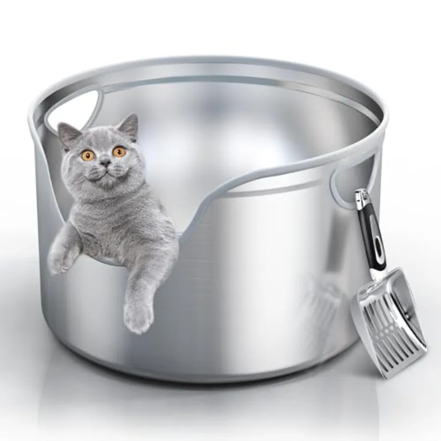 Stainless Steel Litter Box Metal with Integrated Round for XL/XXL Big and Multi Cats, 12" High Wall High Side, Odor Control, Ea
Stainless Steel Litter Box Metal with Integrated Round for XL/XXL Big and Multi Cats, 12" High Wall High Side, Odor Control, Ea