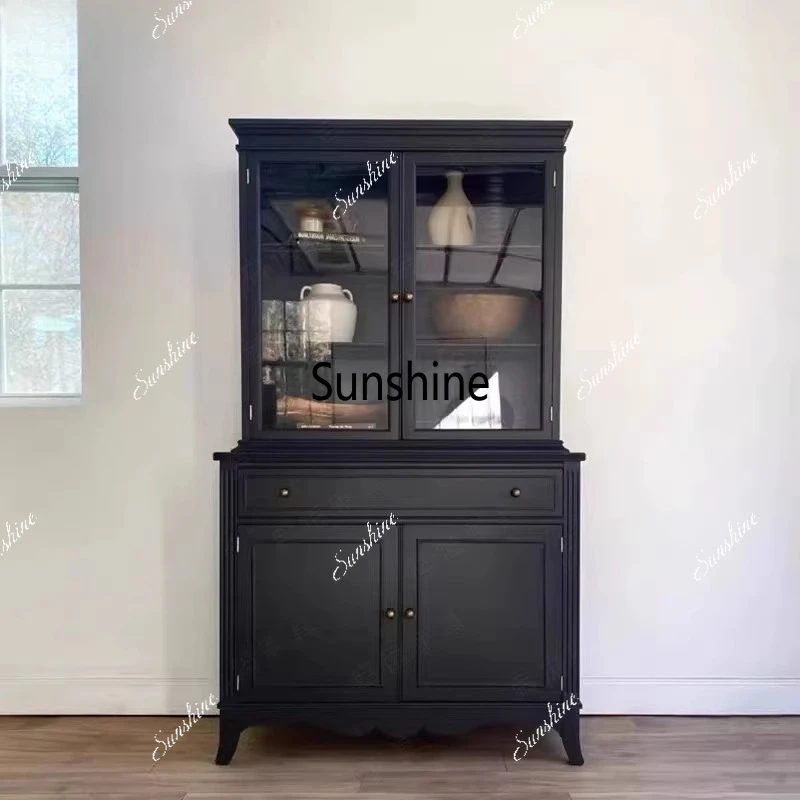 French retro solid wood dining side cabinet, glass door, living room, integrated storage against the wall
French retro solid wood dining side cabinet, glass door, living room, integrated storage against the wall