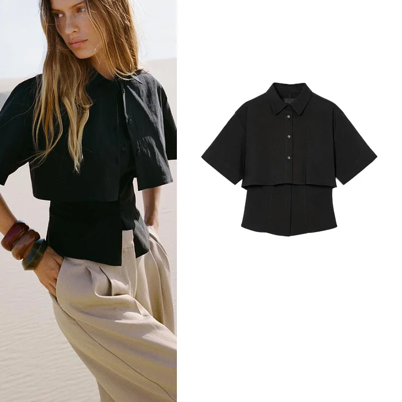 Casual Bla ort Sve irt Women's Spring Summer New Arrival Button Decorated Double Layer Design Collar Commute Sle
Casual Bla ort Sve irt Women's Spring Summer New Arrival Button Decorated Double Layer Design Collar Commute Sle