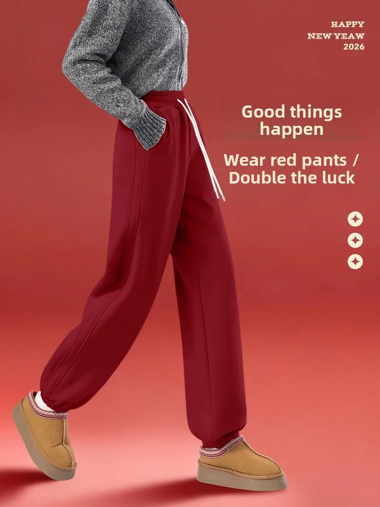 Thickened Fleece Lined Sports Pants Women's Autumn Winter Red Wine Color Casual Trousers SNOW FLYING Brand Straight Leg Pants
Thickened Fleece Lined Sports Pants Women's Autumn Winter Red Wine Color Casual Trousers SNOW FLYING Brand Straight Leg Pants