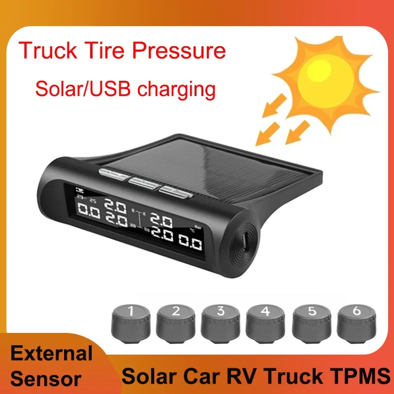 Temperature Warning Truck Tire Pressure Solar Power TPMS With 6 External Sensors USB Charing Waterproof Tyre Pressure Monitor
Temperature Warning Truck Tire Pressure Solar Power TPMS With 6 External Sensors USB Charing Waterproof Tyre Pressure Monitor