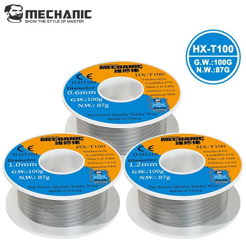 MECHANIC 1PCS HX-T100 100g Soldering Wire Mild Rosin Core 0.3mm 0.4mm 0.5mm 0.6mm 0.8mm 1mm 1.2mm For iPhone Samsung Repair Tool
MECHANIC 1PCS HX-T100 100g Soldering Wire Mild Rosin Core 0.3mm 0.4mm 0.5mm 0.6mm 0.8mm 1mm 1.2mm For iPhone Samsung Repair Tool