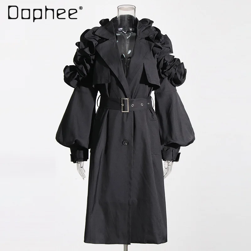 Elegant Mid-Length Trench Coat Autumn New Turn-Down Collar Long Sleeve Ruffled Patchwork Belted Casual Lantern Sleeve Trench
Elegant Mid-Length Trench Coat Autumn New Turn-Down Collar Long Sleeve Ruffled Patchwork Belted Casual Lantern Sleeve Trench