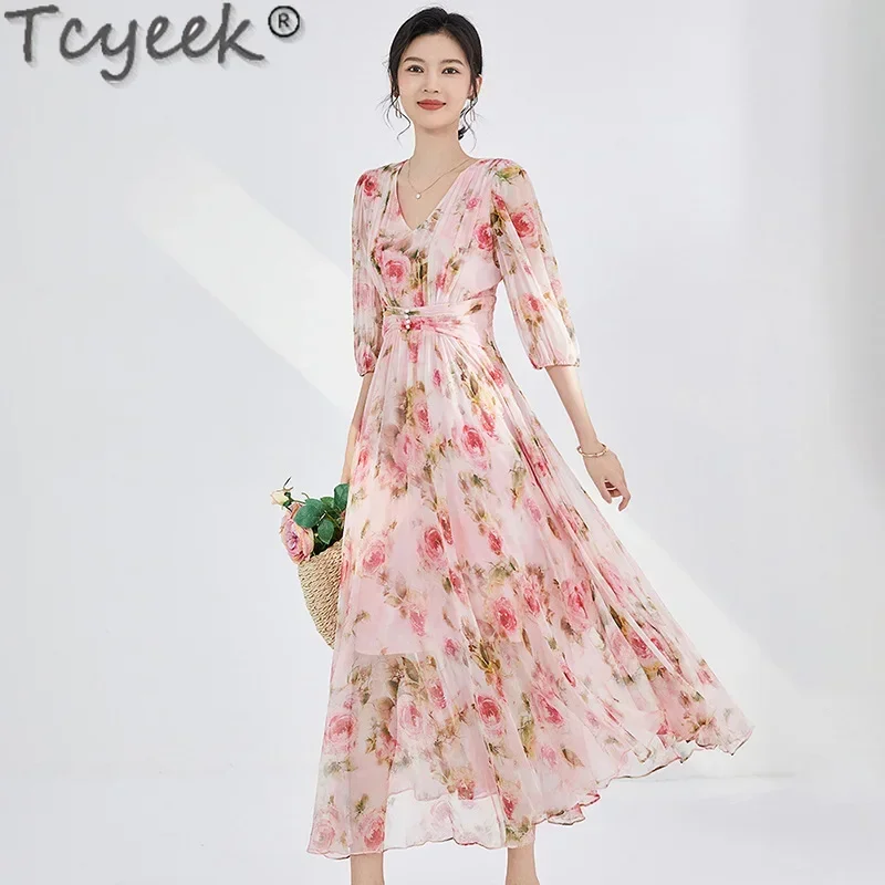 Tcyeek 100% Mulberry Silk Shirt Elegant Women's Dresses Fashion Summer Dress Long Dresses for Women Clothes Vestidos De Mujer
Tcyeek 100% Mulberry Silk Shirt Elegant Women's Dresses Fashion Summer Dress Long Dresses for Women Clothes Vestidos De Mujer