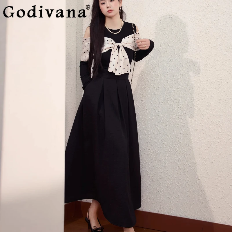 Large Size L-4XL Women Spring French Big Bow Off-the-shoulder Crew Neck Top Black A-line High-waisted Pocket Pleated Long Skirt
Large Size L-4XL Women Spring French Big Bow Off-the-shoulder Crew Neck Top Black A-line High-waisted Pocket Pleated Long Skirt