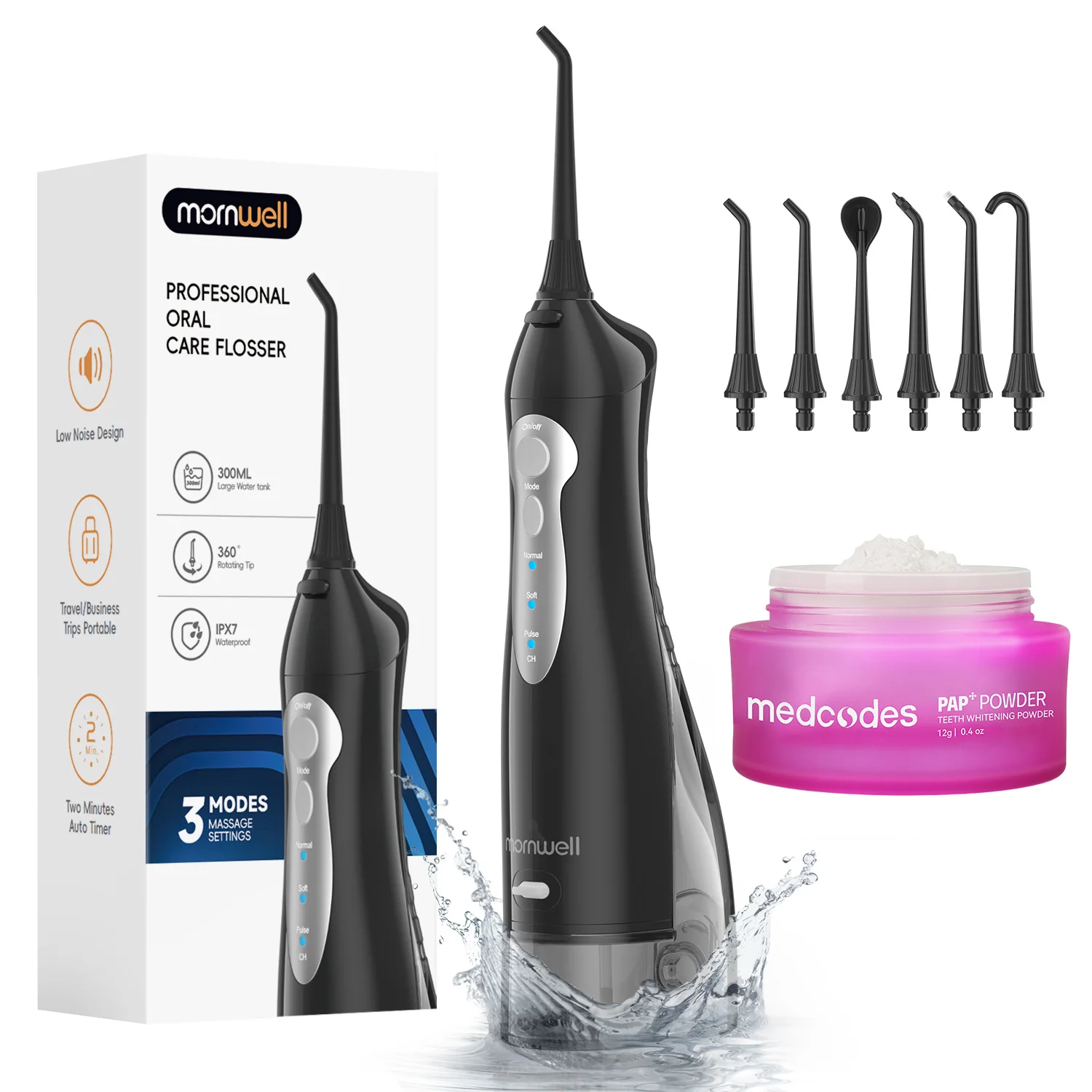 Mornwell Water Flosser for Teeth, Cordless Water Teeth Cleaner Picks, 3 Modes IPX7 Waterproof, with Teeth whitening strip
Mornwell Water Flosser for Teeth, Cordless Water Teeth Cleaner Picks, 3 Modes IPX7 Waterproof, with Teeth whitening strip