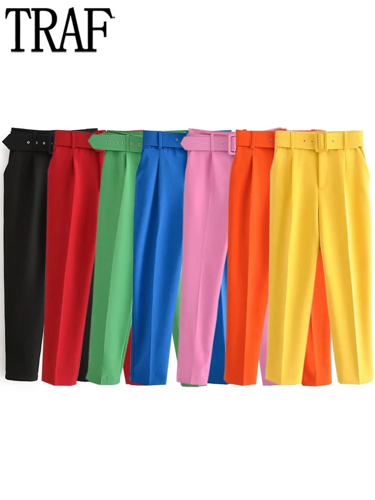 TRAF Pencil Women's Pants Yellow High Waist Pants for Women Pink Belt Straight Trousers Women Korean Fashion Office Woman Pants
TRAF Pencil Women's Pants Yellow High Waist Pants for Women Pink Belt Straight Trousers Women Korean Fashion Office Woman Pants