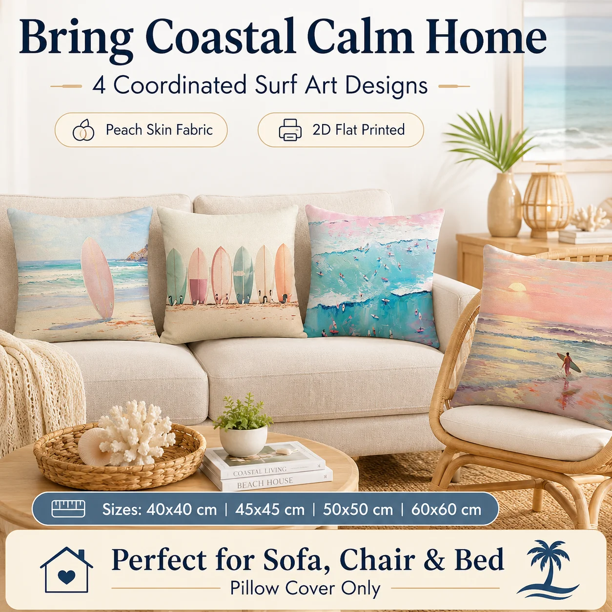 2026 Summer Beach Surfboard Pillowcase Peach Skin 2D Flat Printed Coastal Ocean Cushion Cover for Living Room Sofa Decor
2026 Summer Beach Surfboard Pillowcase Peach Skin 2D Flat Printed Coastal Ocean Cushion Cover for Living Room Sofa Decor