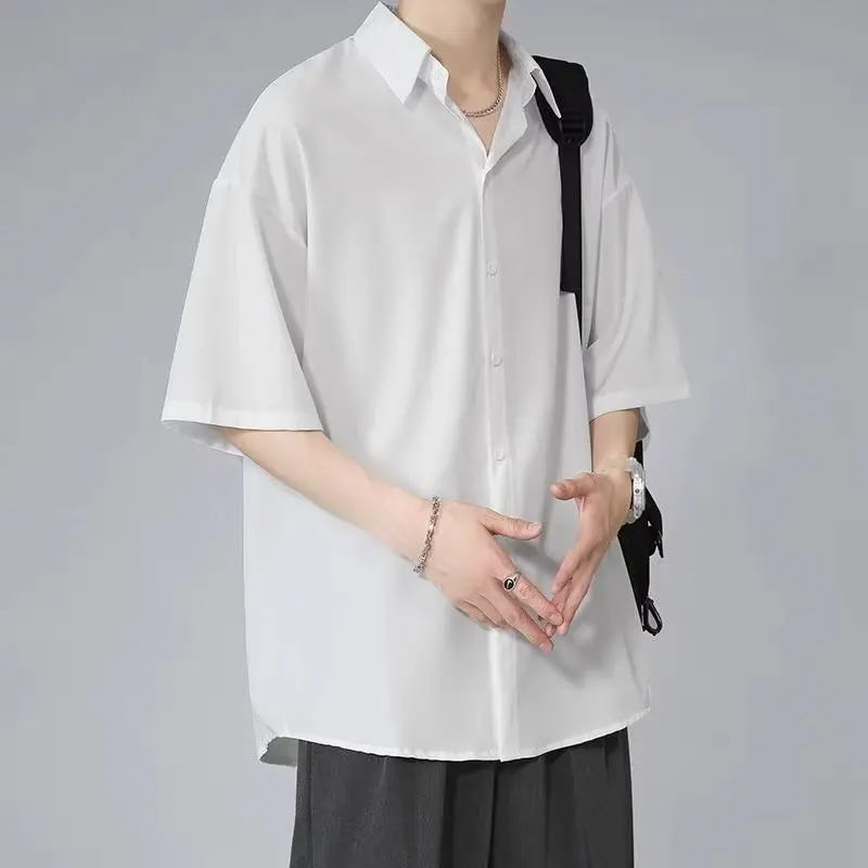 Trendy Black Ice Silk Summer Thin Loose Casual Shirt Drapey Lightweight Breathable Button up Short Sleeve Youth Fashion
Trendy Black Ice Silk Summer Thin Loose Casual Shirt Drapey Lightweight Breathable Button up Short Sleeve Youth Fashion