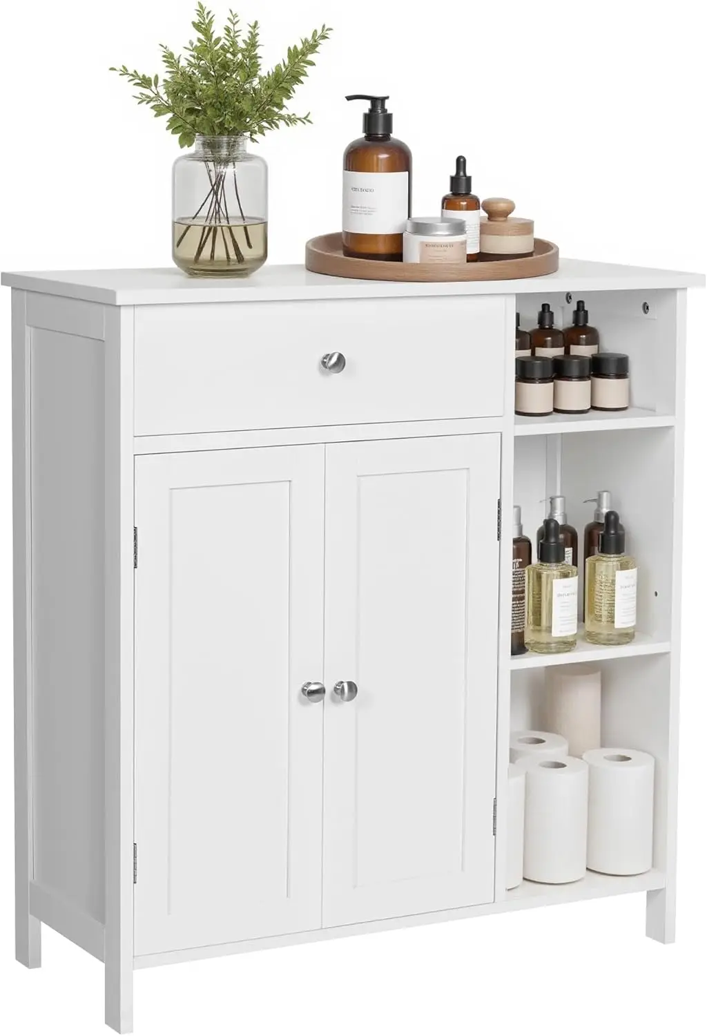 Bathroom Floor Cabinet Freestanding Storage Cabinet with Drawer 3 Open Compartments Adjustable Shelves 11.8 x 29.5 x 31.5 Inches
Bathroom Floor Cabinet Freestanding Storage Cabinet with Drawer 3 Open Compartments Adjustable Shelves 11.8 x 29.5 x 31.5 Inches