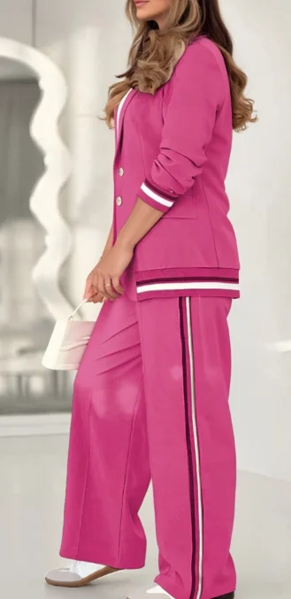 Autumn And Winter New Long Sleeves Suit Women's Suit Fashion Striped Wide Leg Pants Pocket Female Office Blazer 2 Piece Set 2025
Autumn And Winter New Long Sleeves Suit Women's Suit Fashion Striped Wide Leg Pants Pocket Female Office Blazer 2 Piece Set 2025