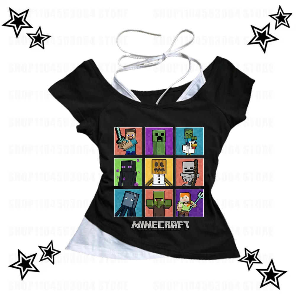 New fake two piece cartoon print slim fit girl casual short sleeved slimming European and American style summer and autumn top
New fake two piece cartoon print slim fit girl casual short sleeved slimming European and American style summer and autumn top