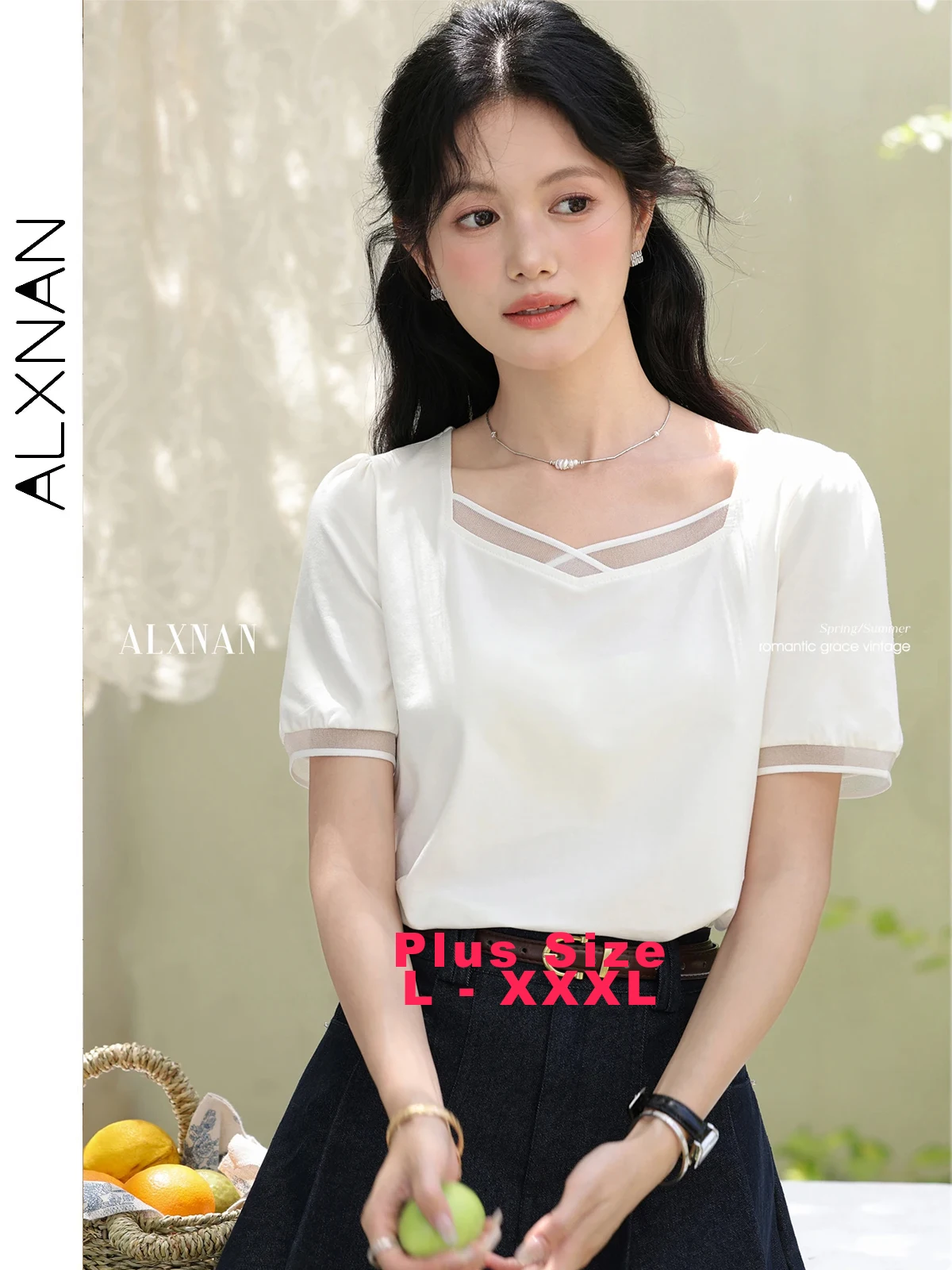 ALXNAN Plus Size White T-shirt Elegant Square Neck Short Sleeve T-shirt Summer Cotton Women's Tops Korean Popular Clothes D11027
ALXNAN Plus Size White T-shirt Elegant Square Neck Short Sleeve T-shirt Summer Cotton Women's Tops Korean Popular Clothes D11027