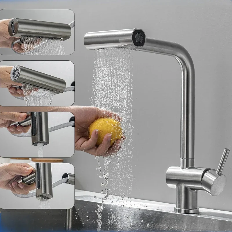 304 stainless steel kitchen pull-out waterfall faucet four-function shower sprinkler sink washbasin faucet
304 stainless steel kitchen pull-out waterfall faucet four-function shower sprinkler sink washbasin faucet