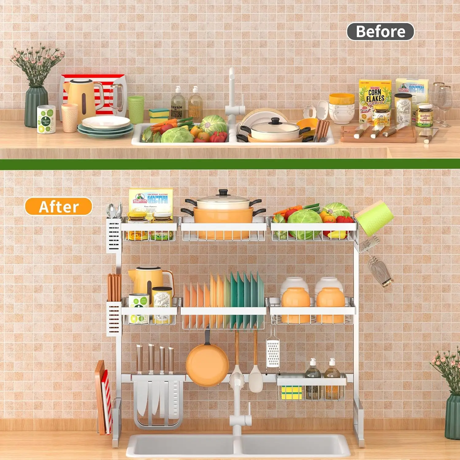 Over Sink Dish Drying Rack Stainless Steel, Adjustable Large Dish Drainer for Storage Kitchen Organization Silver 3 Tier
Over Sink Dish Drying Rack Stainless Steel, Adjustable Large Dish Drainer for Storage Kitchen Organization Silver 3 Tier