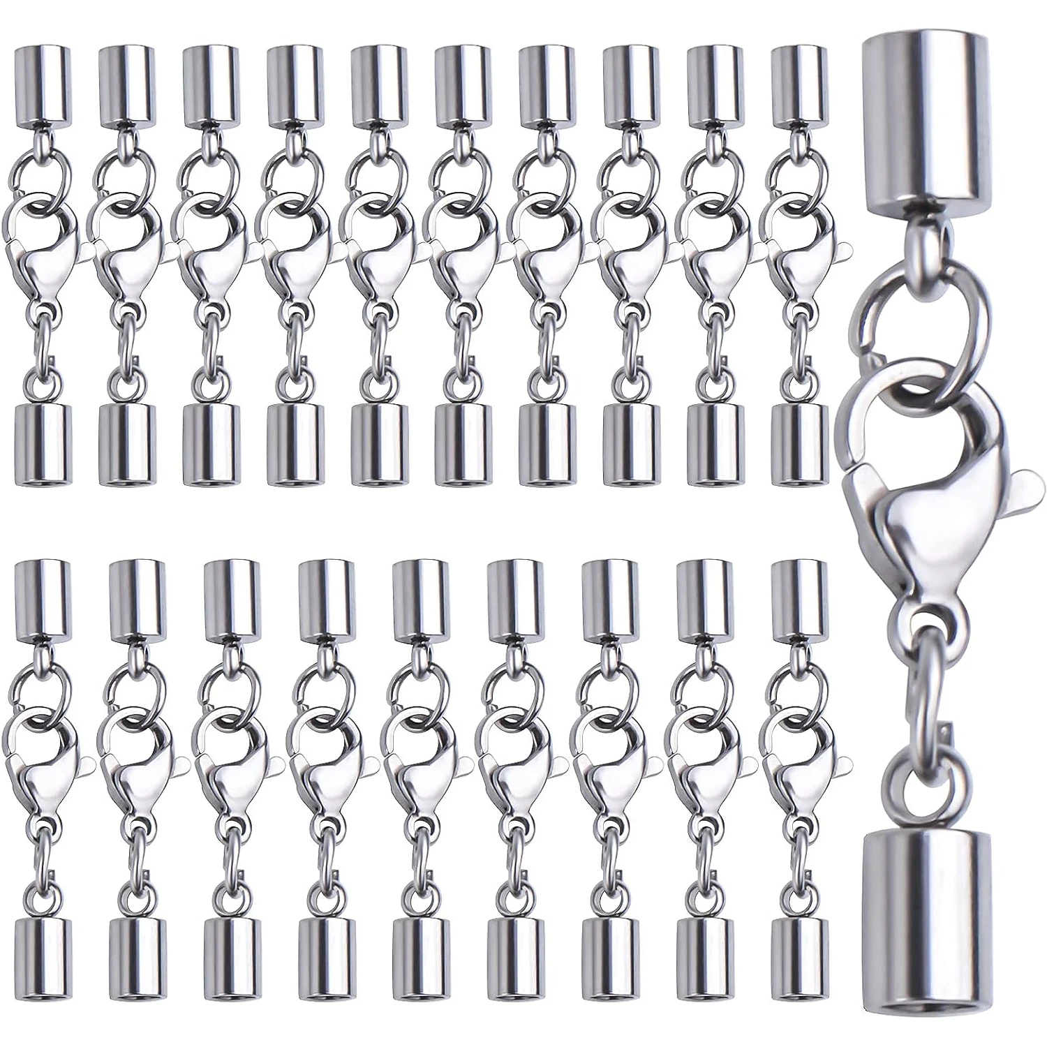 20pcs Stainless Steel Leather Cord Ends with Lobster Clasp Connector for Jewelry Making
20pcs Stainless Steel Leather Cord Ends with Lobster Clasp Connector for Jewelry Making